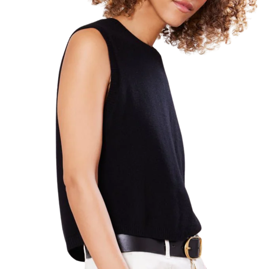 Sage Cashmere Pullover Vest in Black