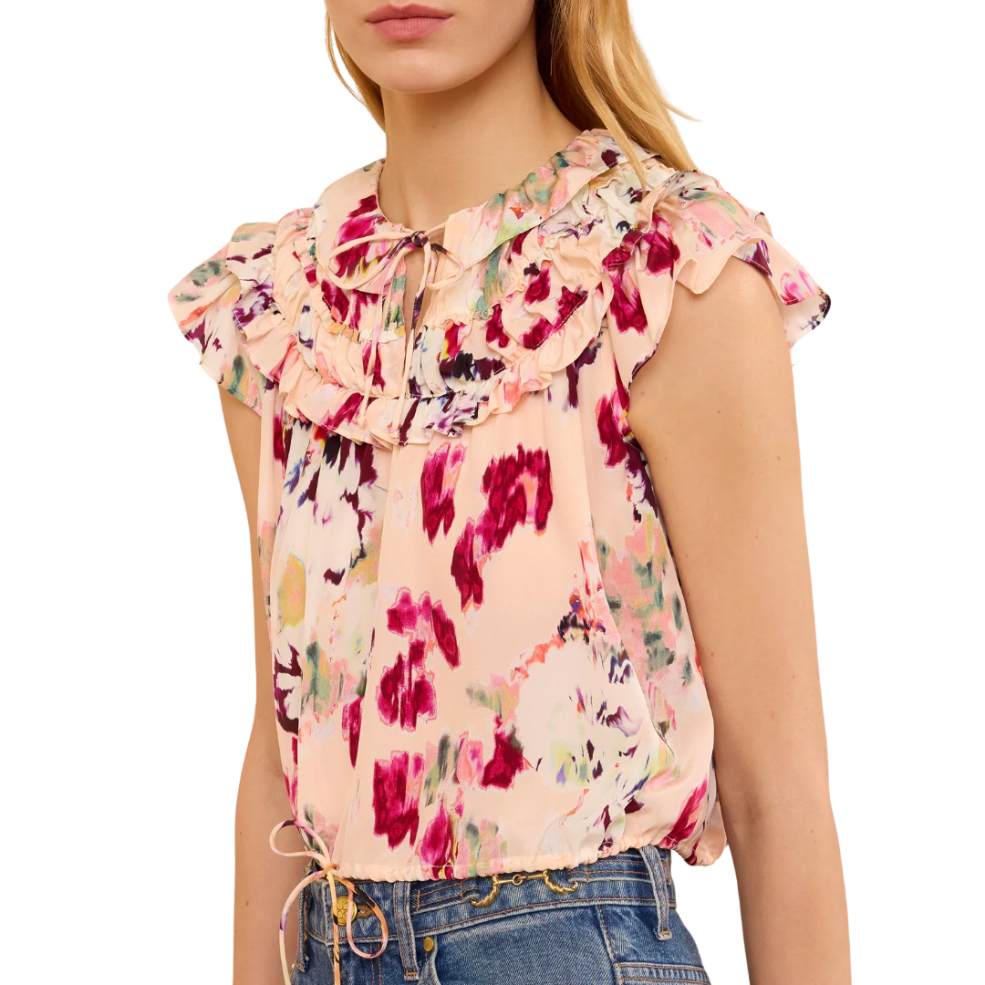 Eleonore Silk Top in Summer Garden