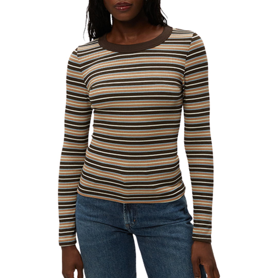 Zola Long Sleeve Crew Tee in Neutral Stripe