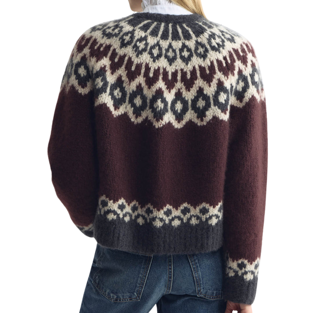 Isaline Fair Isle Sweater in Burgundy Fair Isle