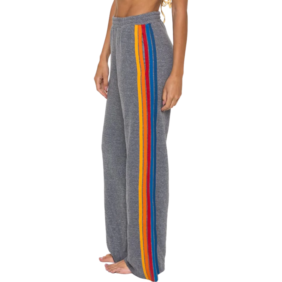 5 Stripe Wide Leg Pocket Sweatpants in Heather Grey