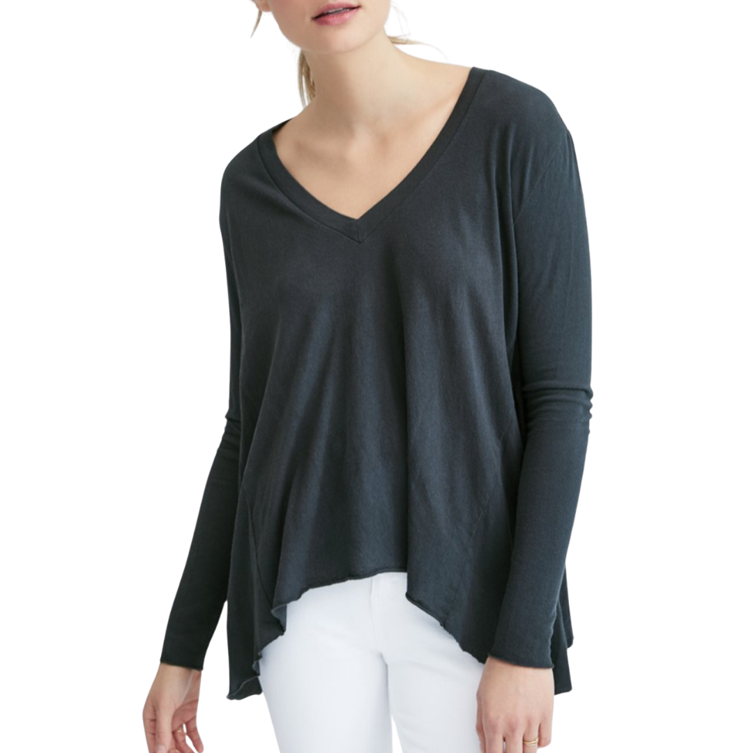 Deep V Long Sleeve Tee in Black