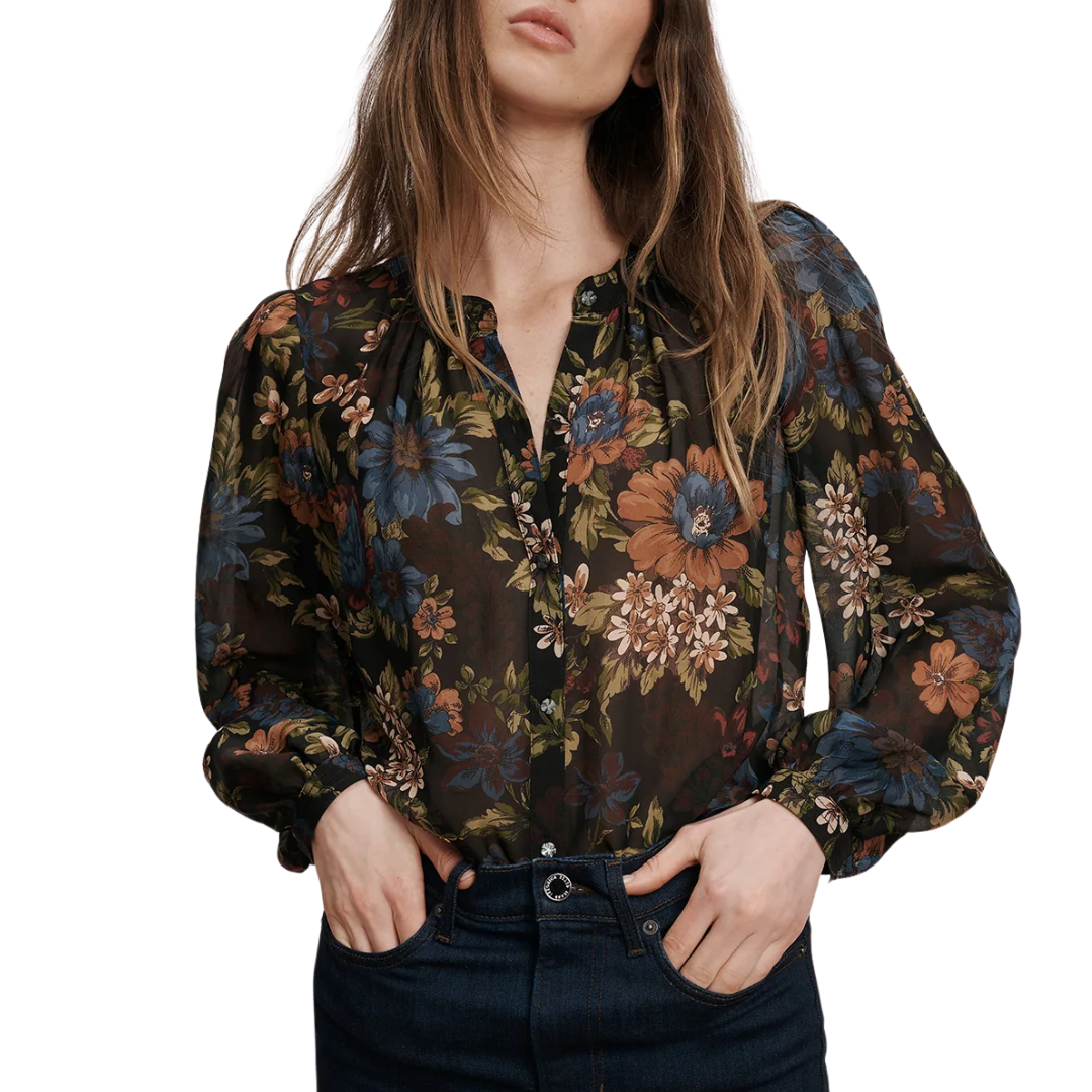 Ashlynn Silk Blouse in Black Multi