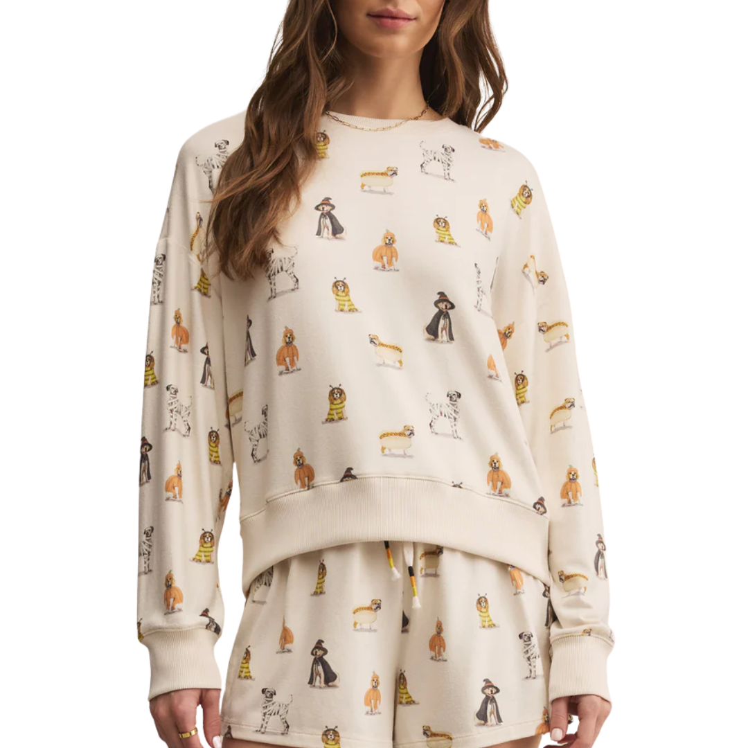 Elle Pup Long Sleeve Top in Vanilla Ice