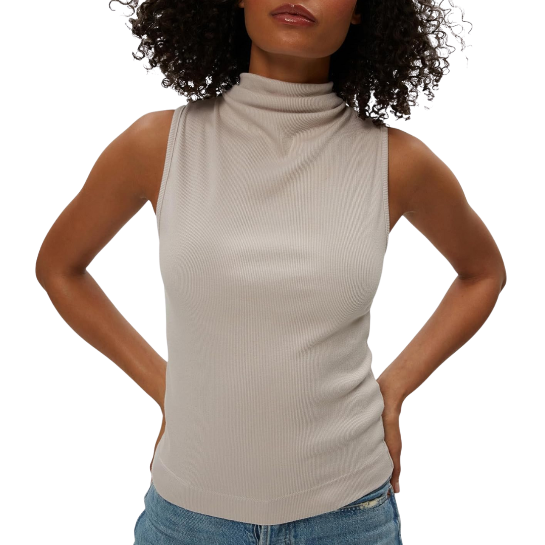 Chiara Drape Neck Tank in Cement