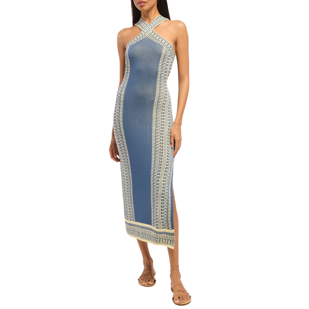 Odessa Dress in Aegean Geometry Blue