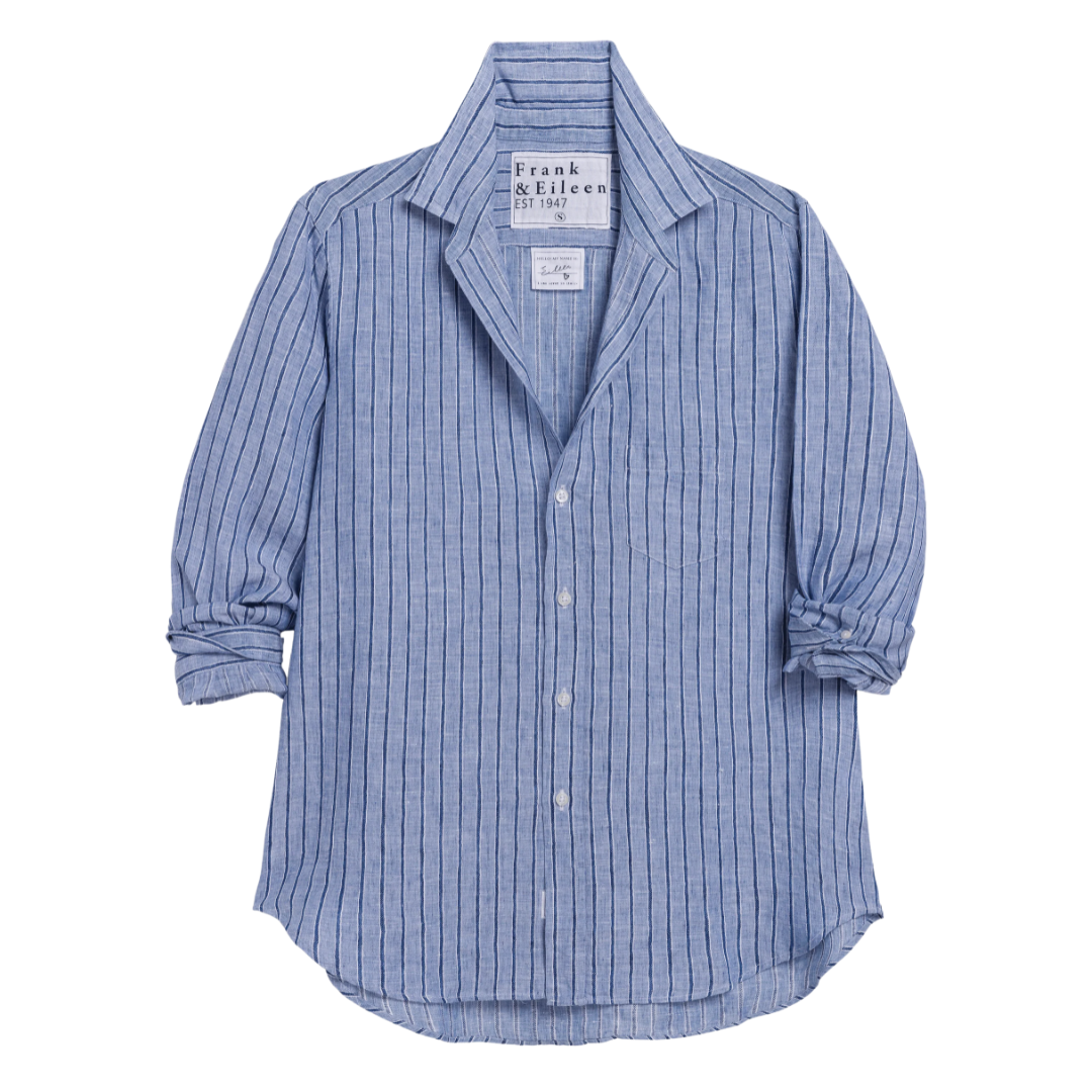 Eileen Relaxed Button-Up Shirt in Blue and Navy Stripe