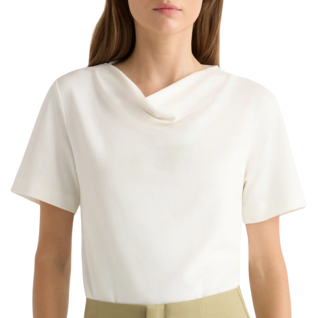 Kendra Organic Cotton Cowl-Neck Tee in White