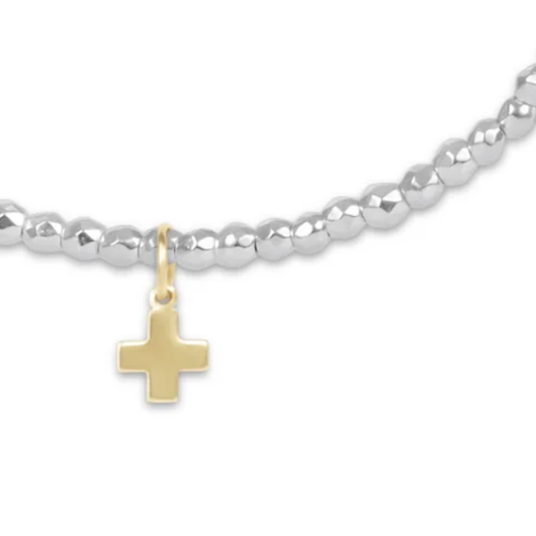 Bright Silver Faceted Hematite 2MM Bracelet- Signature Cross Charm