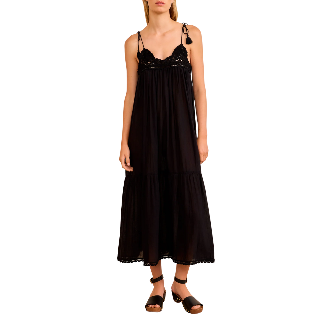 Linnea Coverup Dress with Crochet Detail in Noir