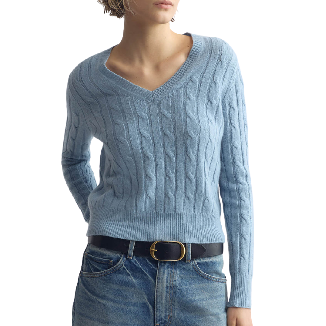 Camelia Cable Sweater in Cambridge Blue