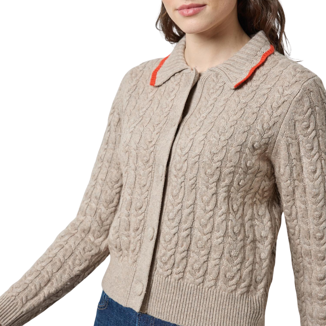 Long Sleeve Polo Cardigan in Birch