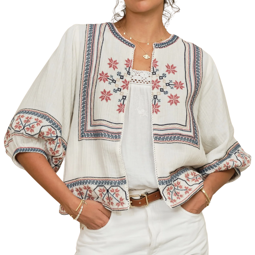 Calista Embroidered Jacket in Ecru/Multi
