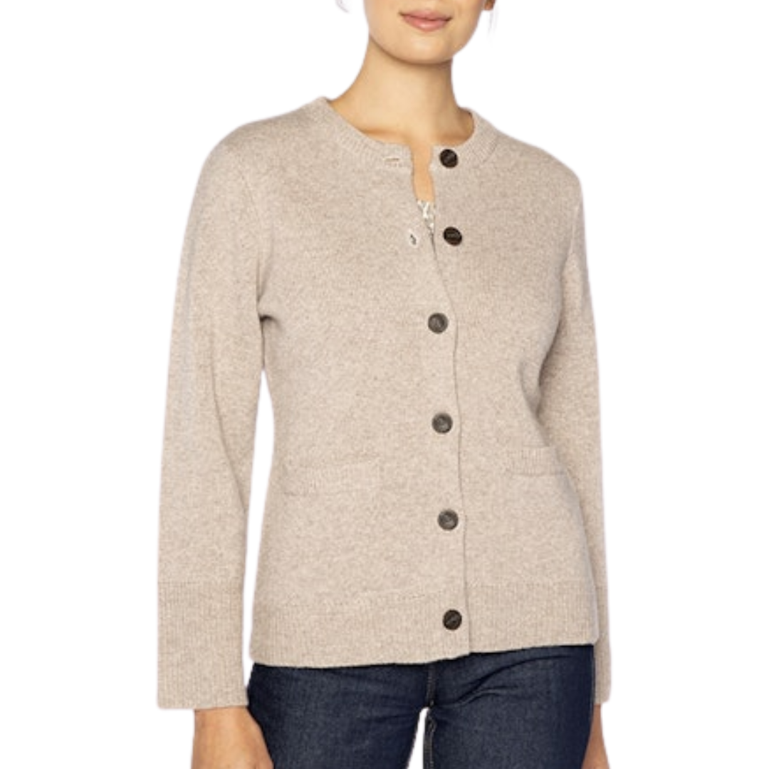 Doubleknit Fitted Crew Cardi in Taupe