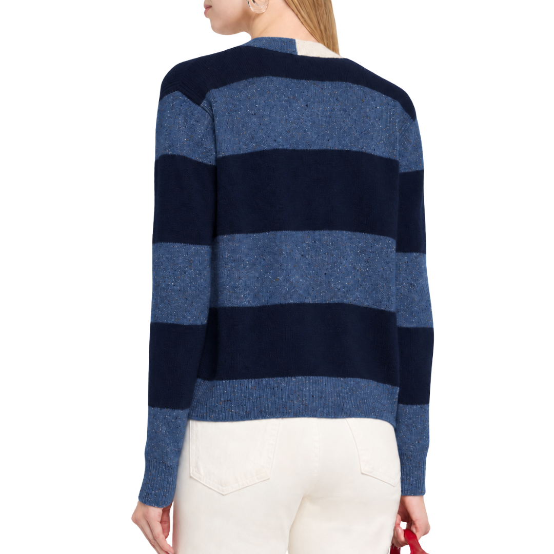 4-Ply Rugby Cardigan in Twilight Blue/Navy/Chalk Combo