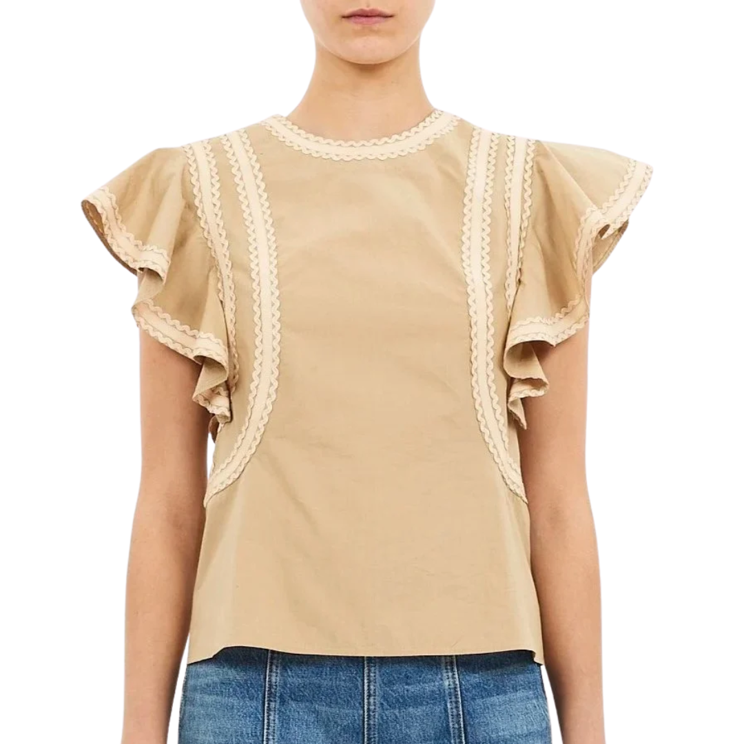 Anora Flutter Sleeve Top in Sand