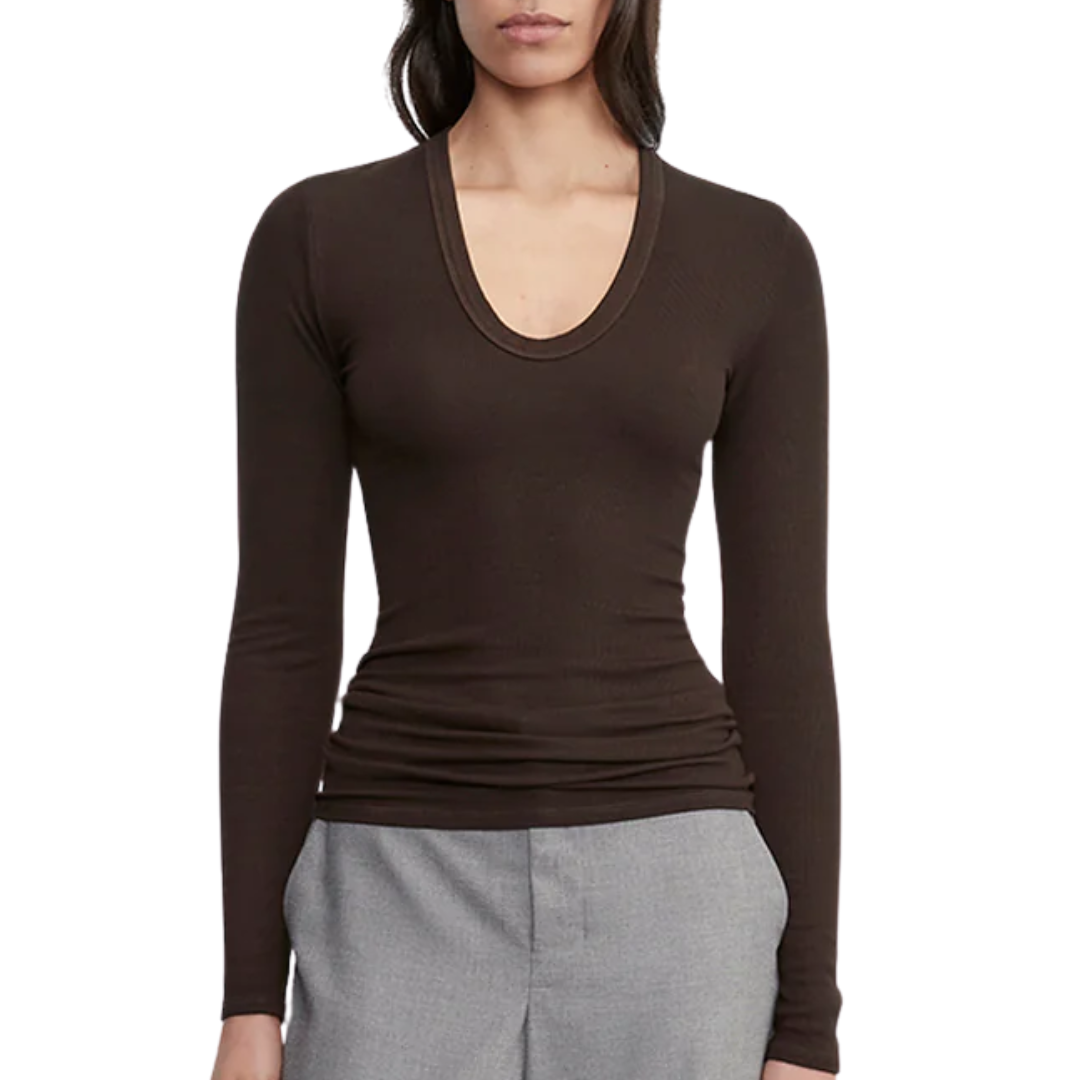 Silk Rib L/S U in Coffee Bean