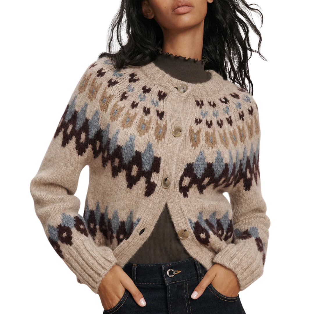 Christina Fairisle Cardigan in Oatmeal Melange Multi