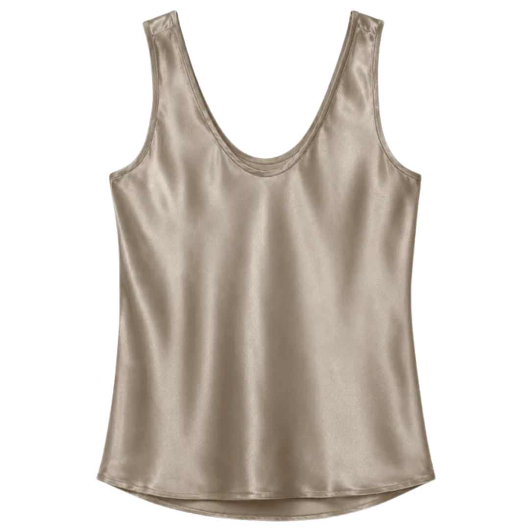 Silk Satin U Tank in Beige