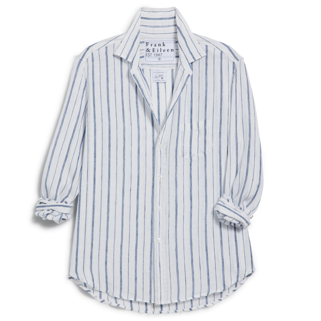 Eileen Relaxed Button Up in White, Navy Multi Stripe