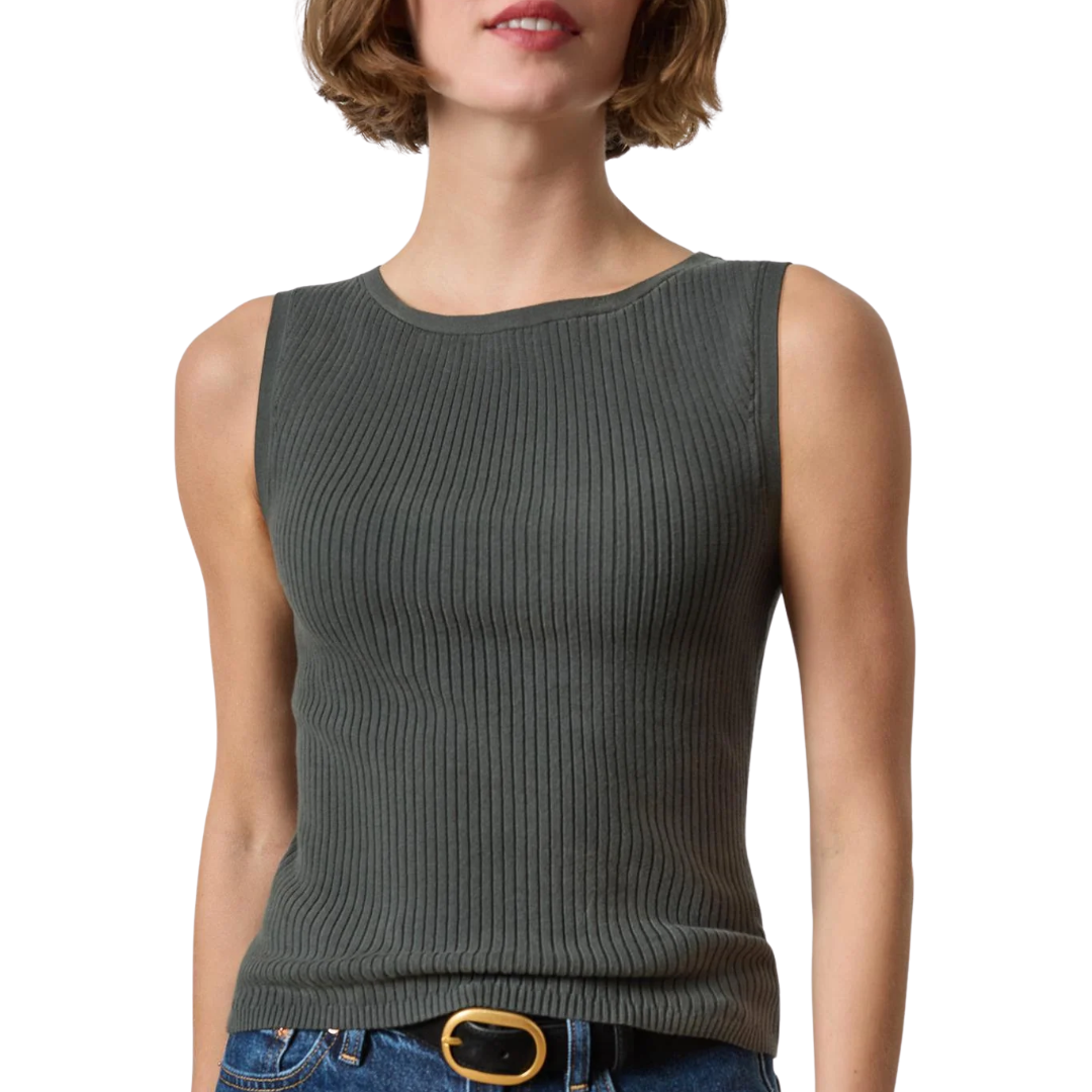 Sleeveless Rib Top in Elm