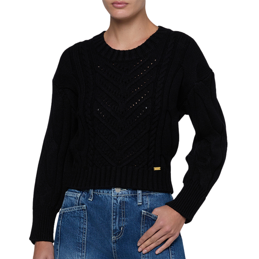 Storm Cable-Knit Sweater in Black/Gold