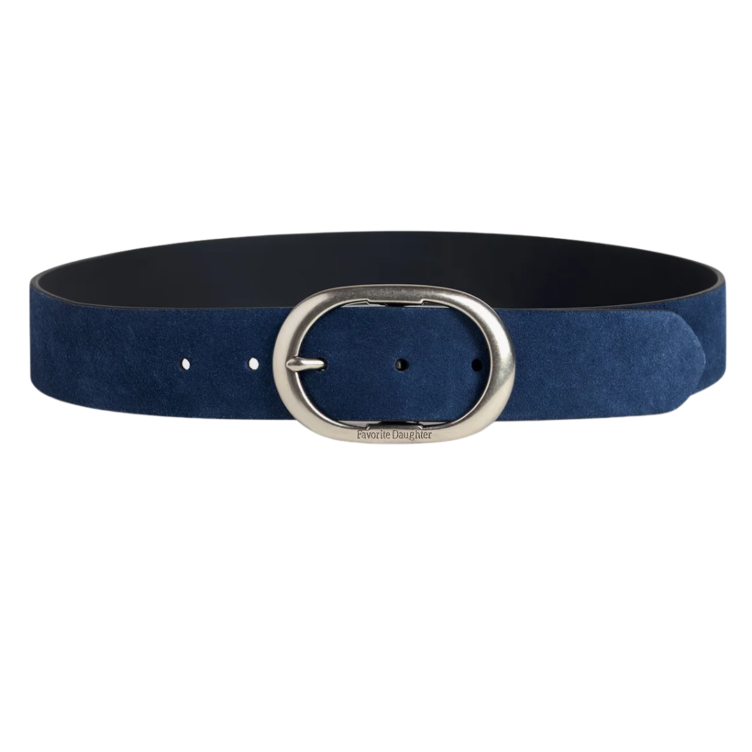 The Suede Jean Belt in Navy Tumbled Nickel