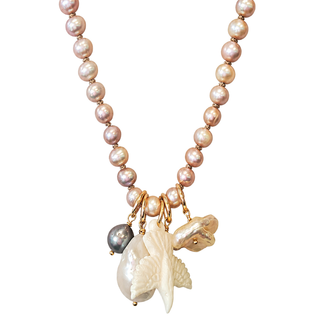 Hawk Eye 34" Necklace in Pink Pearl