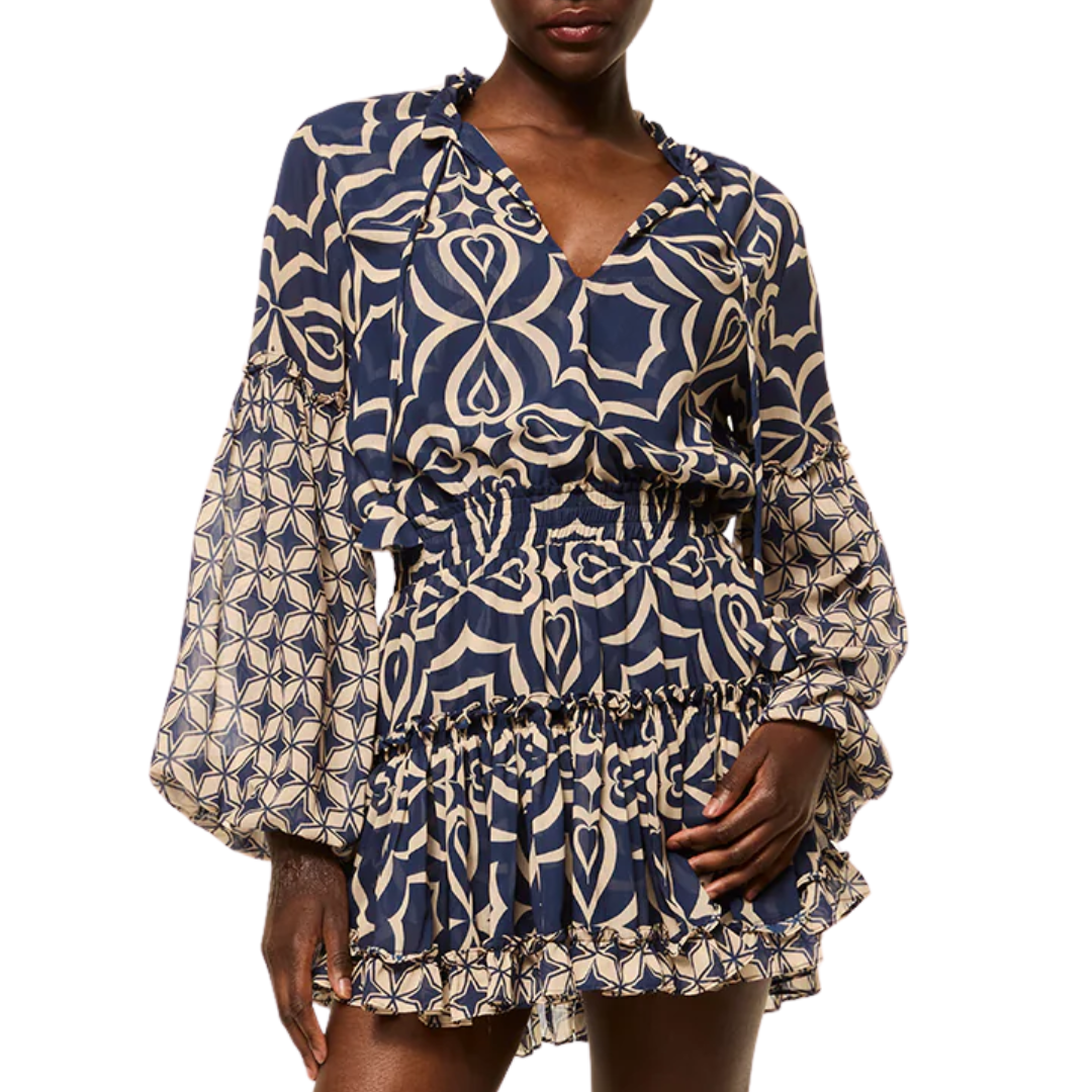 Elisabetta Dress in Blue Mosaic Tile