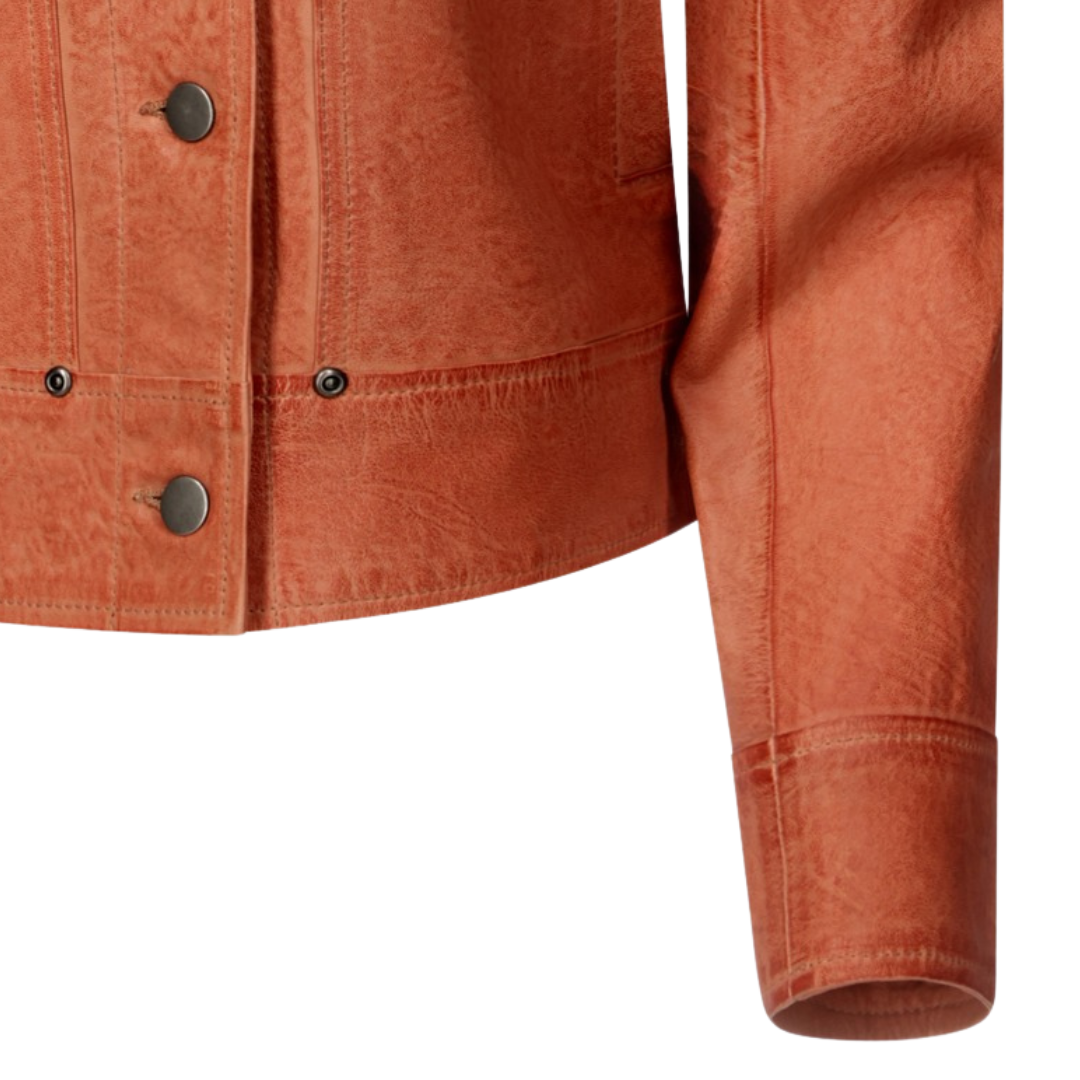 Loretta Wrinkled Leather Jacket in Apricot