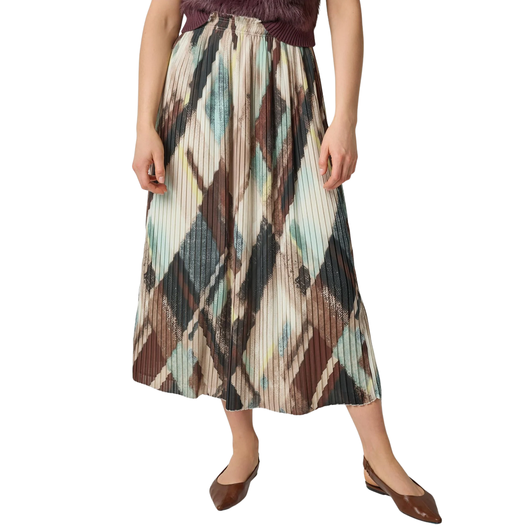 Pleated Maxi Skirt in Cappuccino Plaid