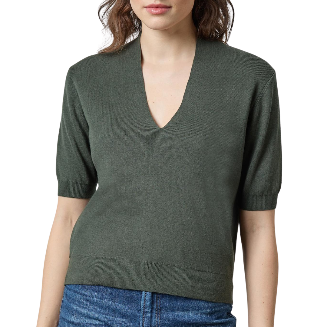 V-Neck Elbow Sleeve Sweater in Balsam
