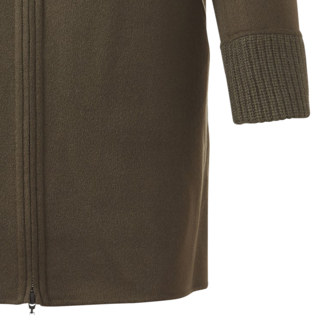 Knit Trim Zip Mock Coat in Loden