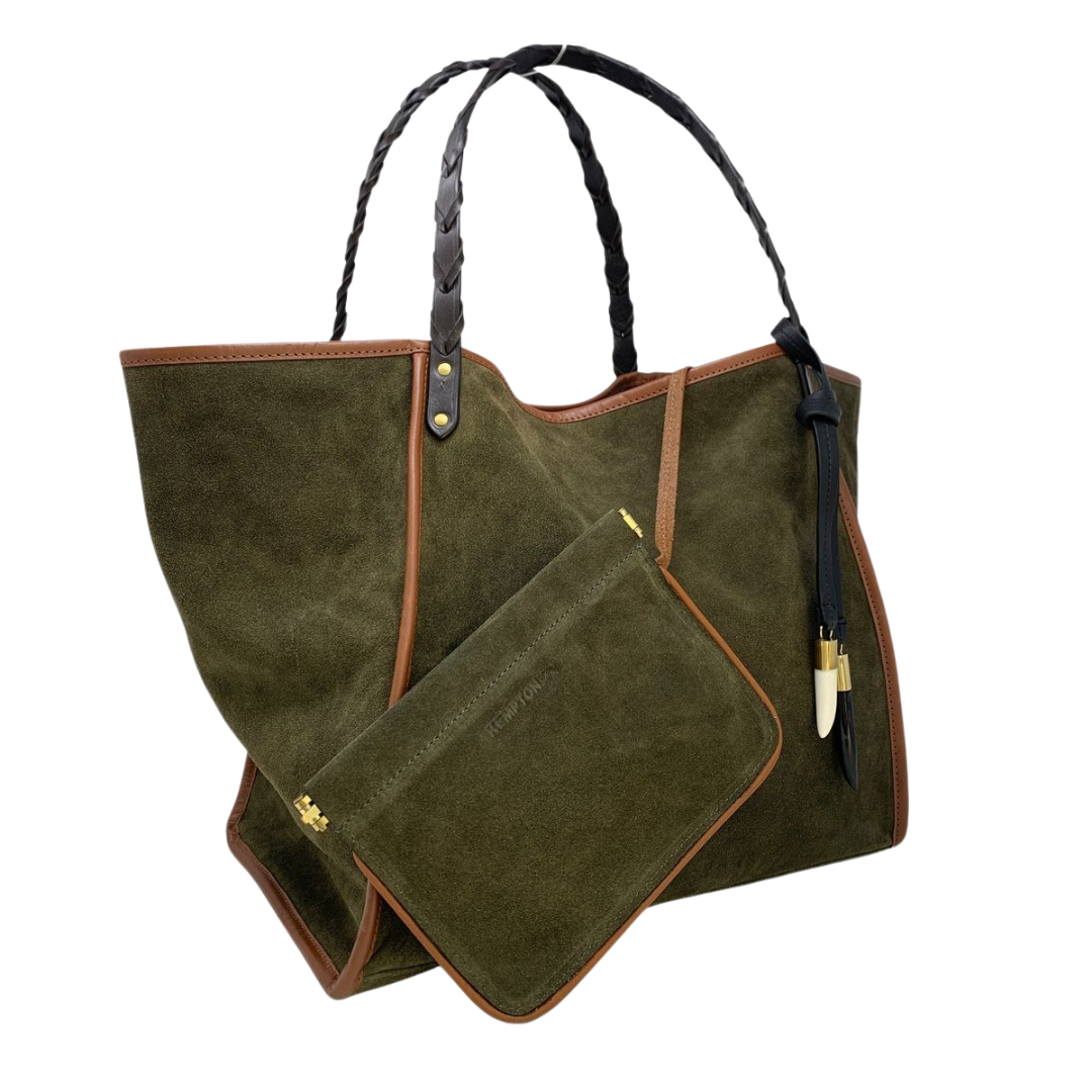 Taunton Tote in Olive Suede