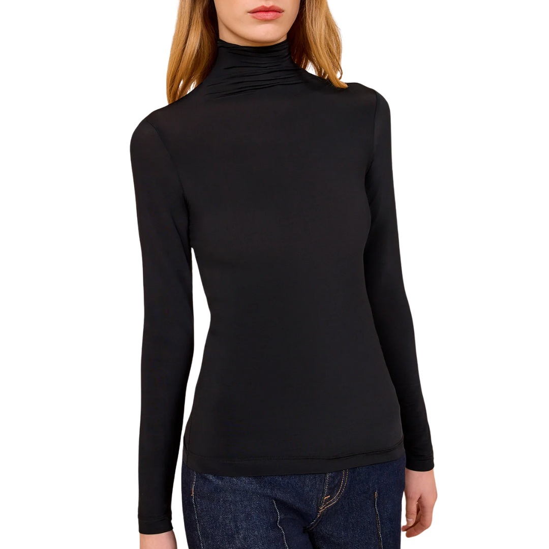 Aurelia Jersey Long Sleeve Turtleneck in Noir