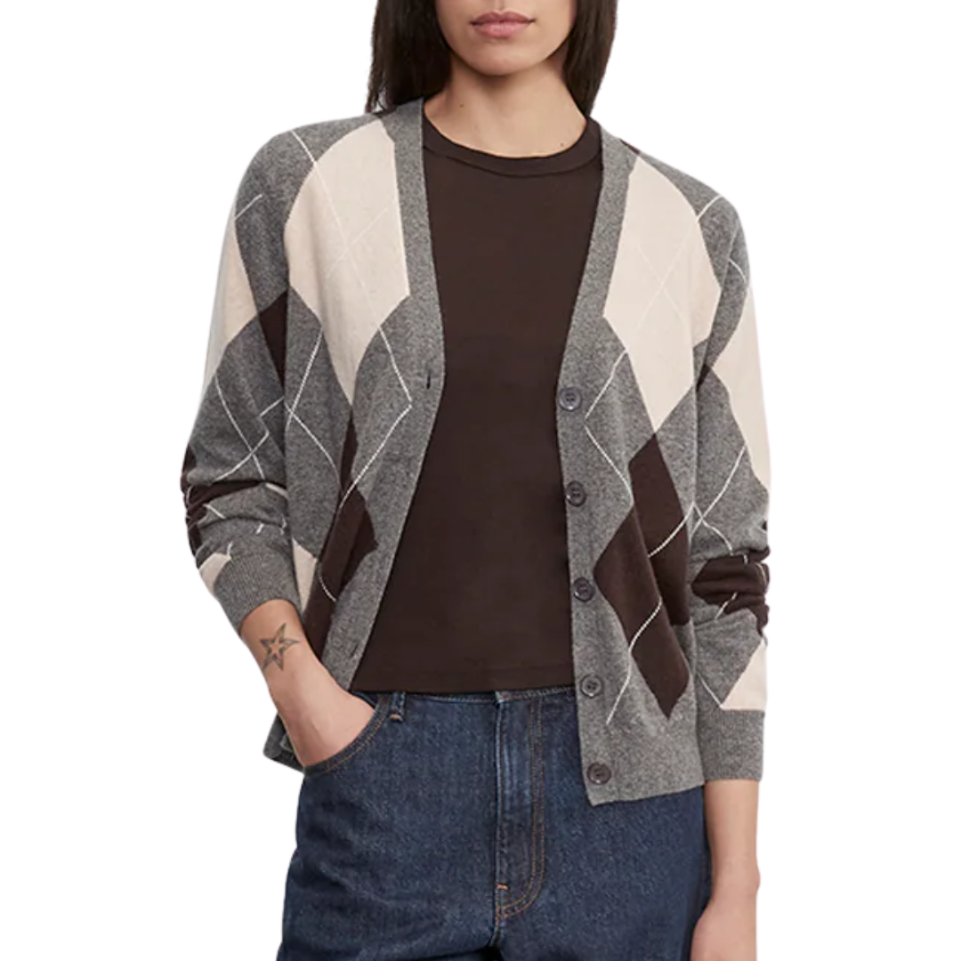 Knit Cashmere Cardigan in Argyle