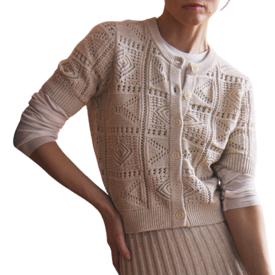 S/S Tile Stitch Cardigan in Natural