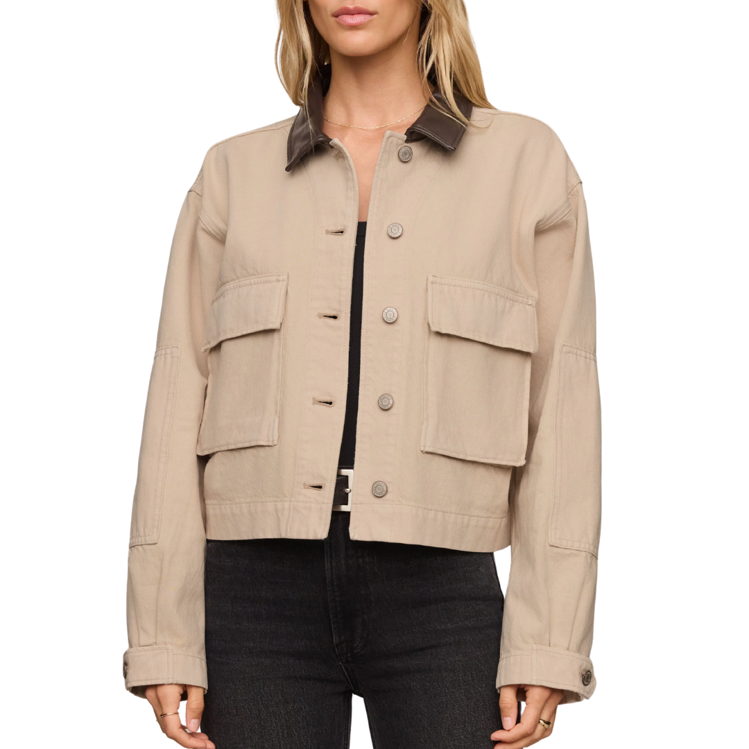 Rey Cropped Denim Chore Jacket in Soapstone