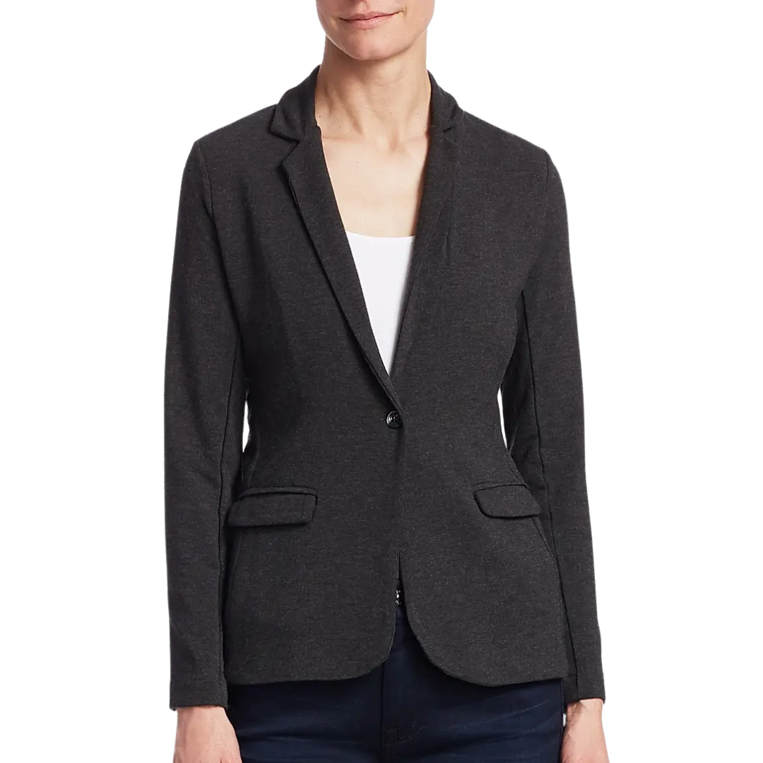 French Terry One Button Blazer in Anthracite Chine