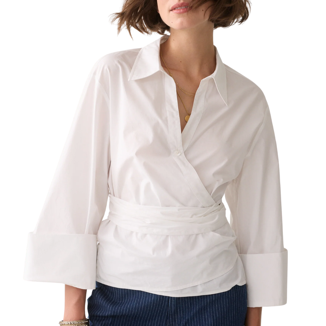 Wrap Blouse Crispy Poplin in White