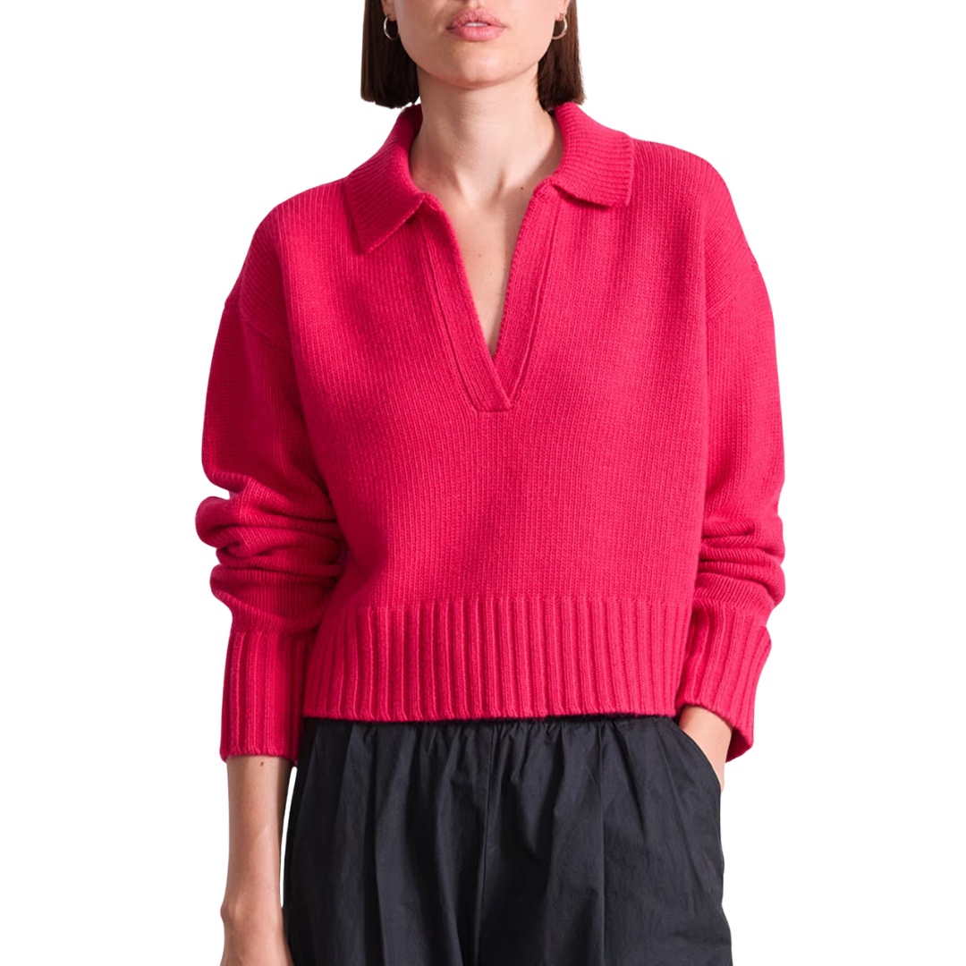 Split Neck Henley in Cerise