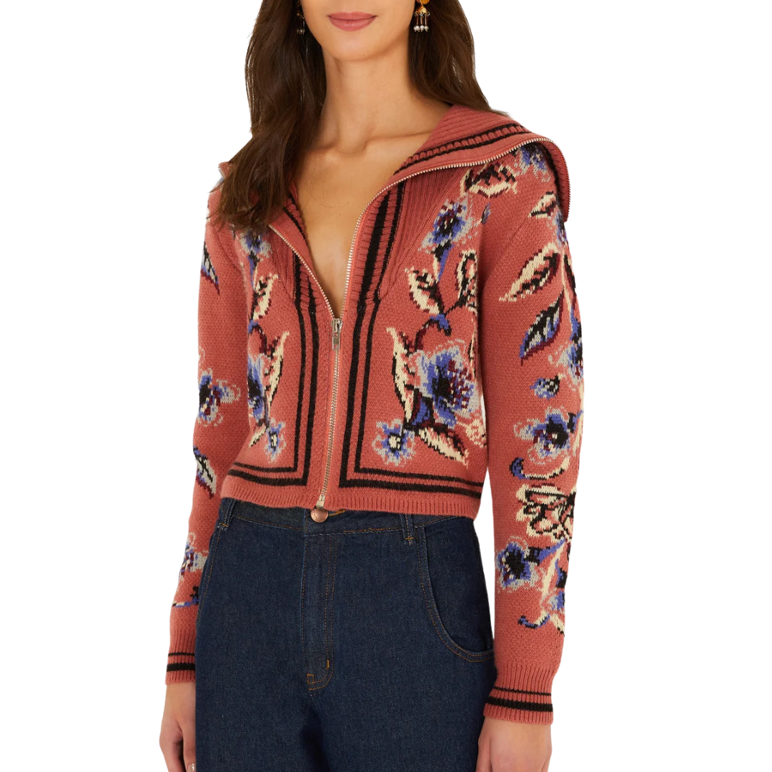 Floral Beauty Tapestry Cardigan in Blush Pink