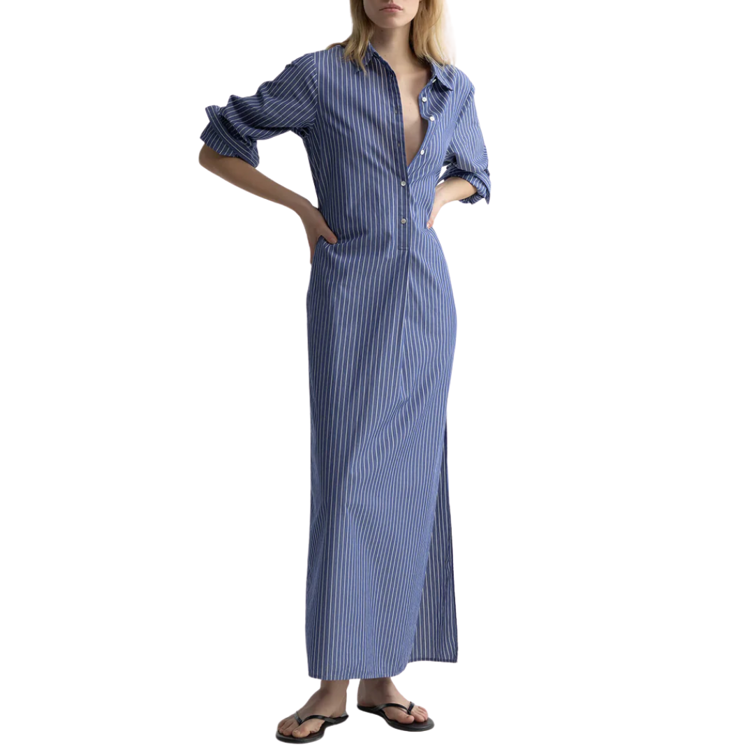 Mina Dress in Dark Navy/White Stripe