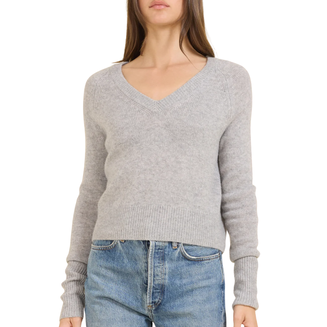 Blakely Cashmere Vneck in Heather Grey