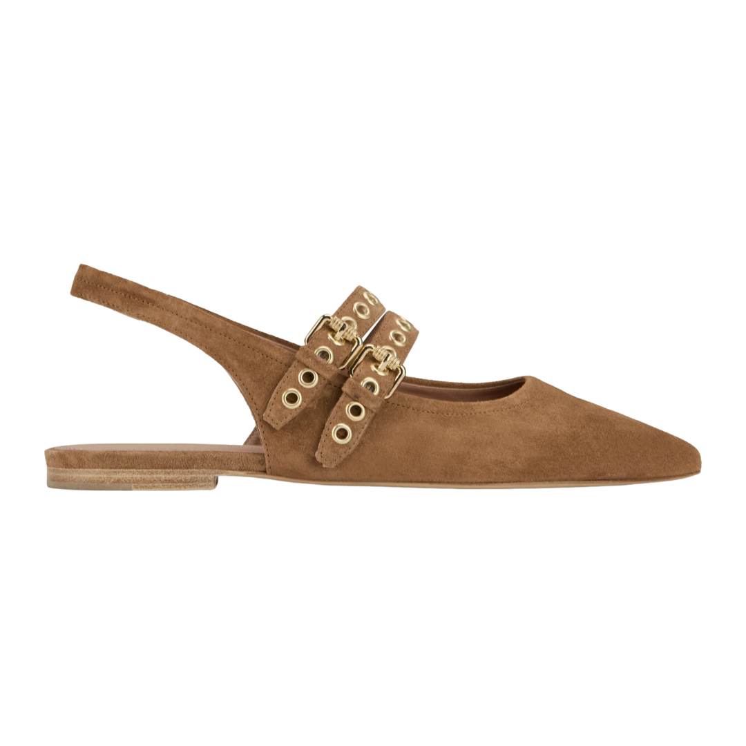 Greta Suede Flat in Golden Brown/Gold