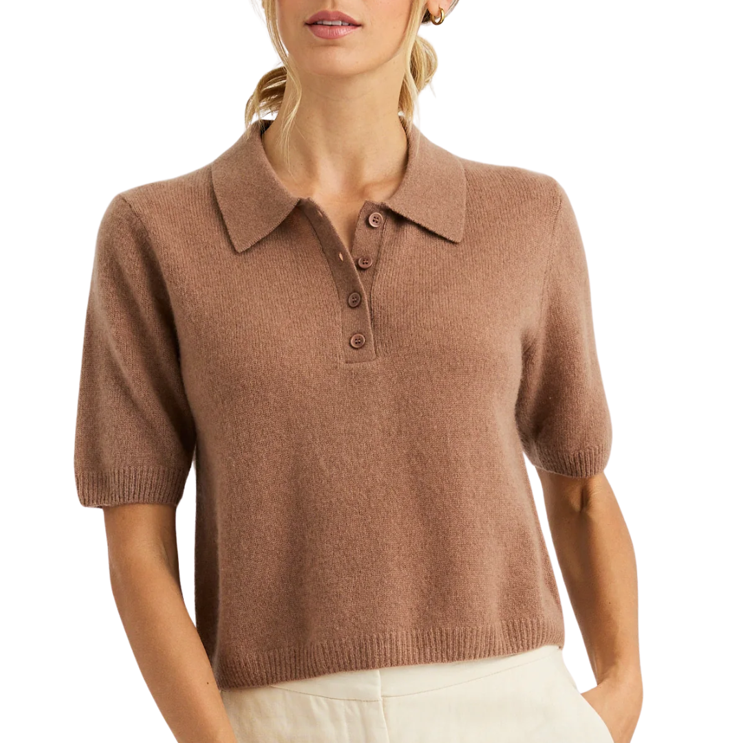 Summer Cashmere Polo in Saddle