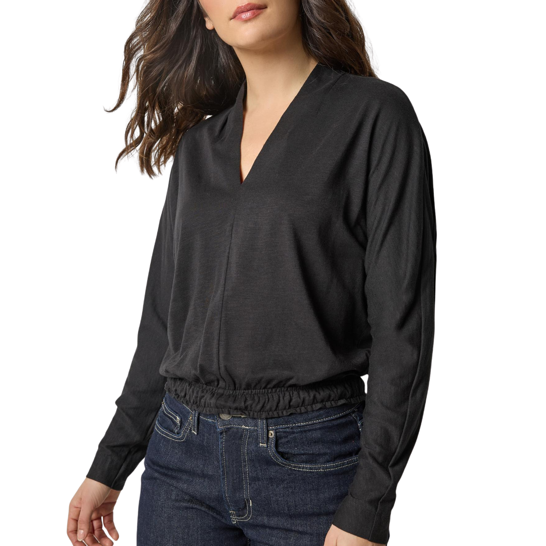 Shawl Collar Wedge Top in Black