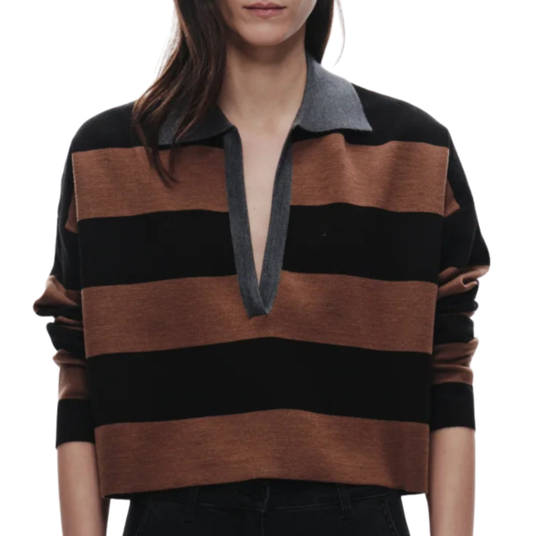 Samira Striped Polo in Black/Brown