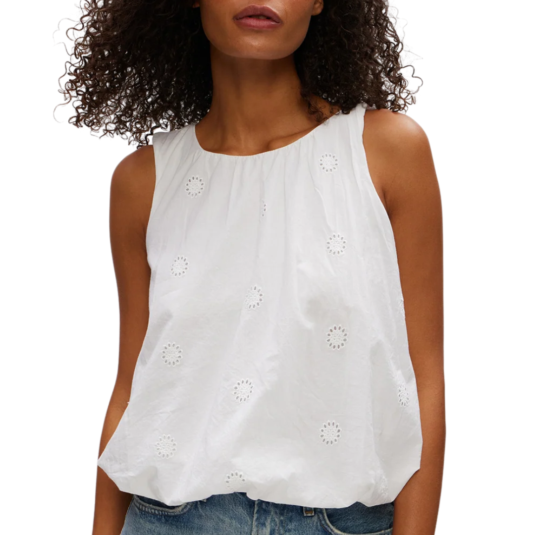 Hazel Eyelet Bubble Top in White