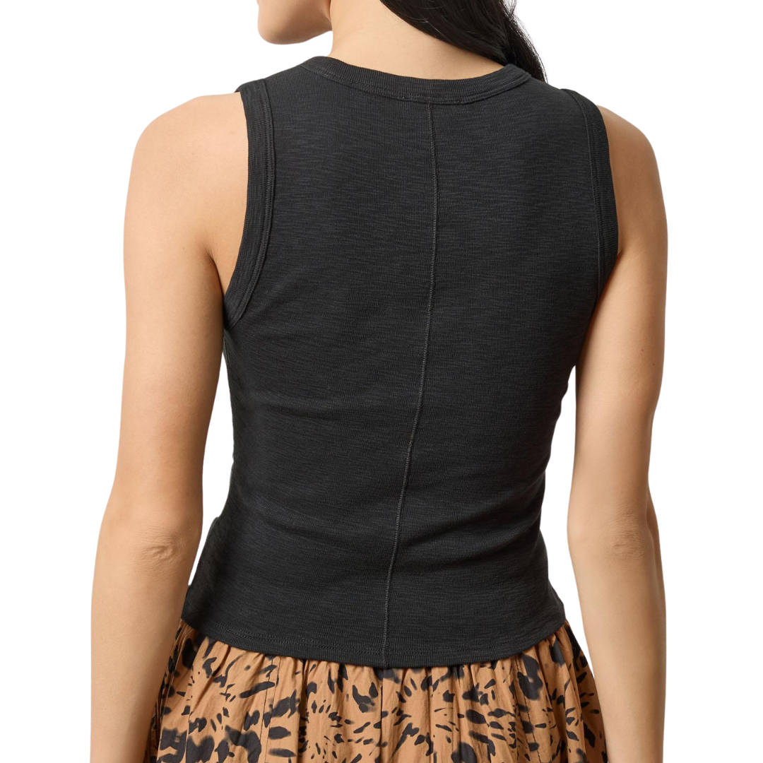 Rib Slub Pleat Tank in Black